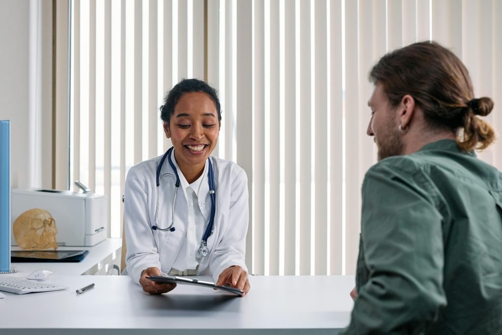 A person at a healthcare checkup appointment.